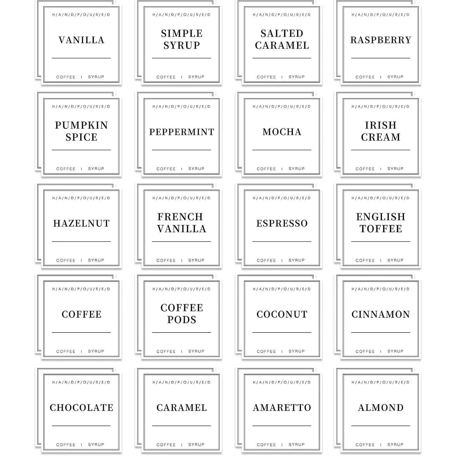 40PCS Coffee Syrup Labels for Coffee Bar,  Station  Dispenser , Waterproof Labels for Coffee Syrup Bottles