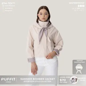 PUFFIT Effortless Style Funnel Neck Bomber Jacket With Adjustable Hem,High Neck Zip-Up Casual Outerwear,Stain Resistant,Windproof,Women's Rain Jacket,Breathable Stylish,Inner Pocket Design,Outdoor Sport,Spring Summer Jacket,Womenswear,Windbreaker