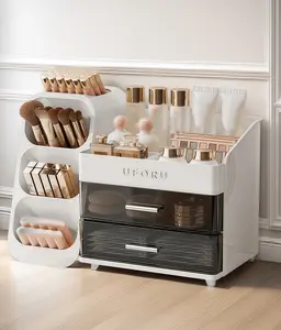 UFORU  2-Drawer Makeup Organizer,Fits 50+ Products Cosmetics, Brushes & Skincare | White Aesthetic Display Case (12.6" H),No More Clutter！Makeup Organizer,Cosmetic Storage Rack.suitable for birthday/party/holiday/festival gifts