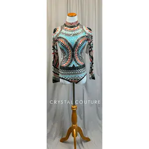 *Brand New* Orange, Blue, White and Black Sequin Long Sleeve Leotard