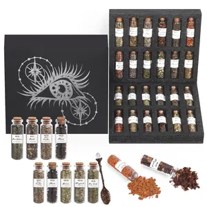 Dried Herb Witchcraft Spell Kit - 24 Herbs, 1 Gem Spoon, Incense, Flower & Storage Box, Beginner Wicca Altar Supplies, Pagan Magic Tools for Soap/Candle Making, Home Fragrance Gift