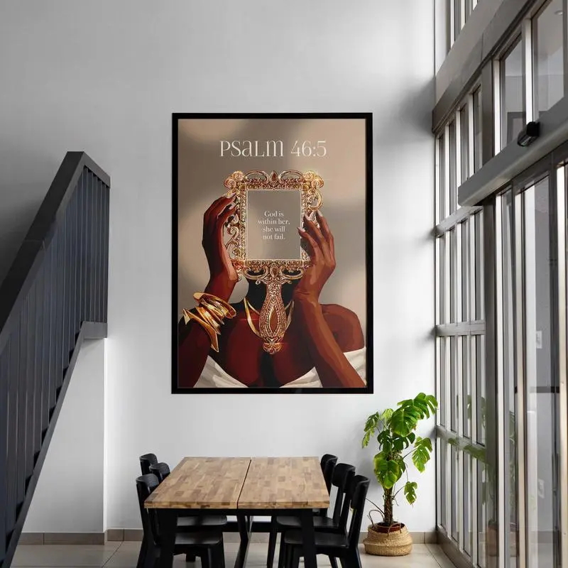 Psalm 46:5 Black Wall Art Print, Bible Verse Poster for Home & Office Decor, Faith-Inspired Christian Artwork for Spiritual Spaces