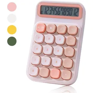 L-KBB009   Mechanical Switch Calculator, 12 Digits, Large LCD Display and Big Buttons, Cute Pink Desktop Calculator for Office, Home, School (Battery Included)