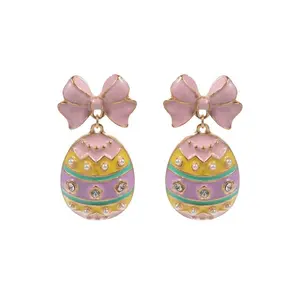 Easter Egg Pastel Pink Enamel Ribbon Titanium Post Earrings