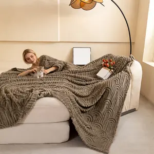 Ruffled Edge Plush Throw Blanket with Embossed Design, King/queen Size, Available in Multiple Colors for Bedroom, Living Room, Office or Camping