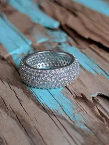 Sterling Silver CZ Fully Paved Stone Inlay Wide Band Ring Size 6.5