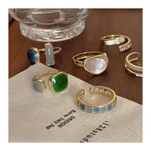 Colorful Drip Glaze Open Ring for Women New Fashion Retro Geometric Gold Color Metal Rings Exquisite Jewelry Gifts for Girl