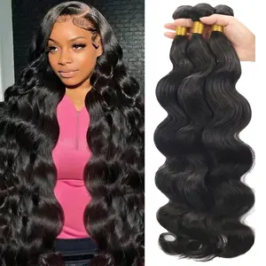 【Gefily】Upgraded Version 12A Body Wave Hair 30-Inch Unprocessed Human Hair Bundles Double Weft Extensions Deals Real 3-4 Bundles Natural Black Super Silky Soft and Smooth