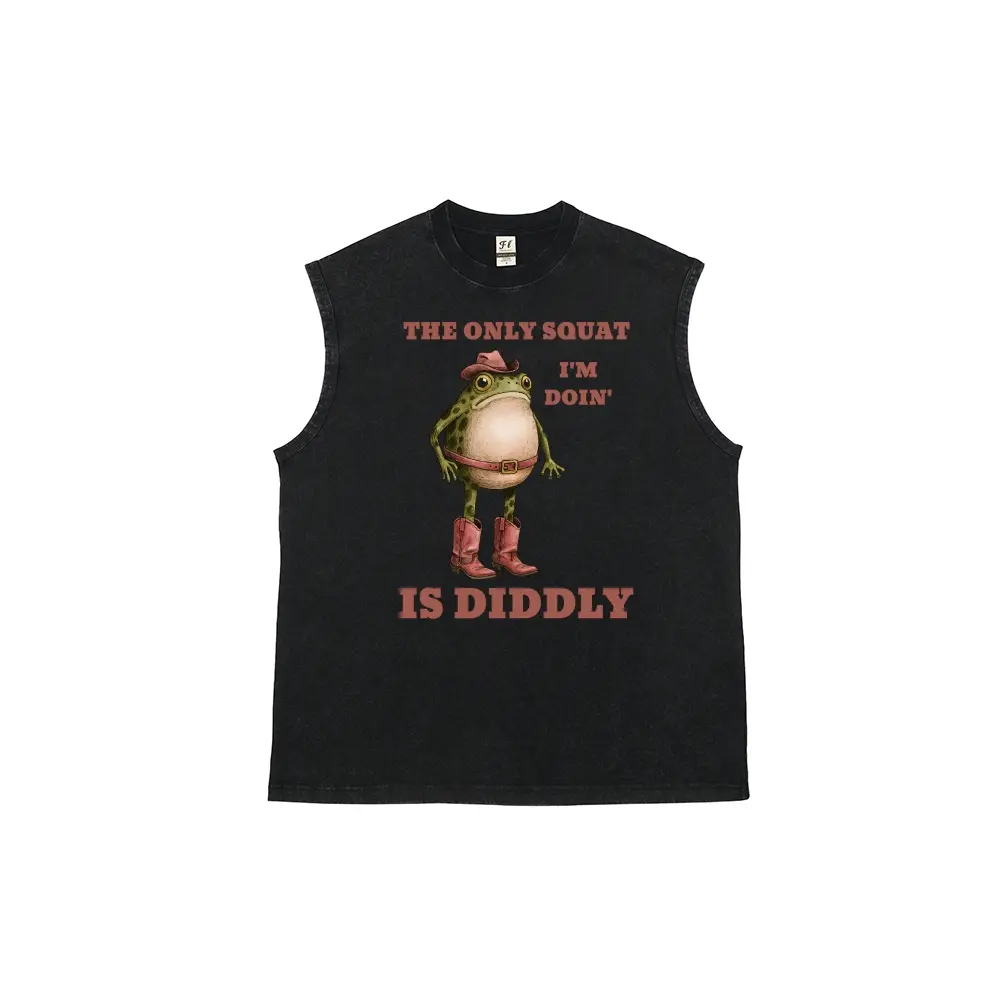 Men's Vintage Graphic Tank Top, Washed 100% Cotton Sleeveless T-Shirt, 90s Oversized Loose Fit for Streetwear, Fabric