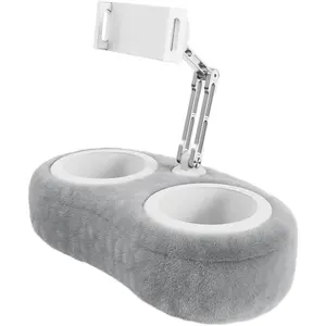 Lap Kindle Pillow Stand,Adjustable Aluminum Arm iPad Holder with Dual Snack Bowls,360? Rotating Clip for 4.7-13" Kindle,Phone,Tablet.Ideal for Hands-Free Reading and Relaxation on Bed & Sofa