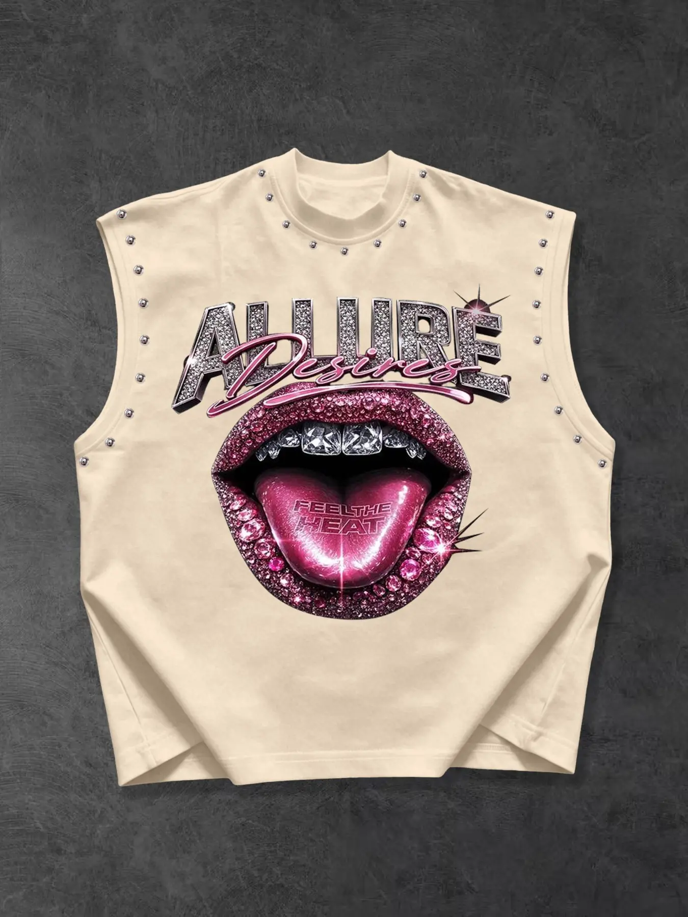 Men's Street Style Rivet Embellished Sleeveless Tank Vest, Tribal Pattern, Fitted Design, Metal Rivets, Versatile Fashion for Various Occasions, Streetwear, Sleeveless Top