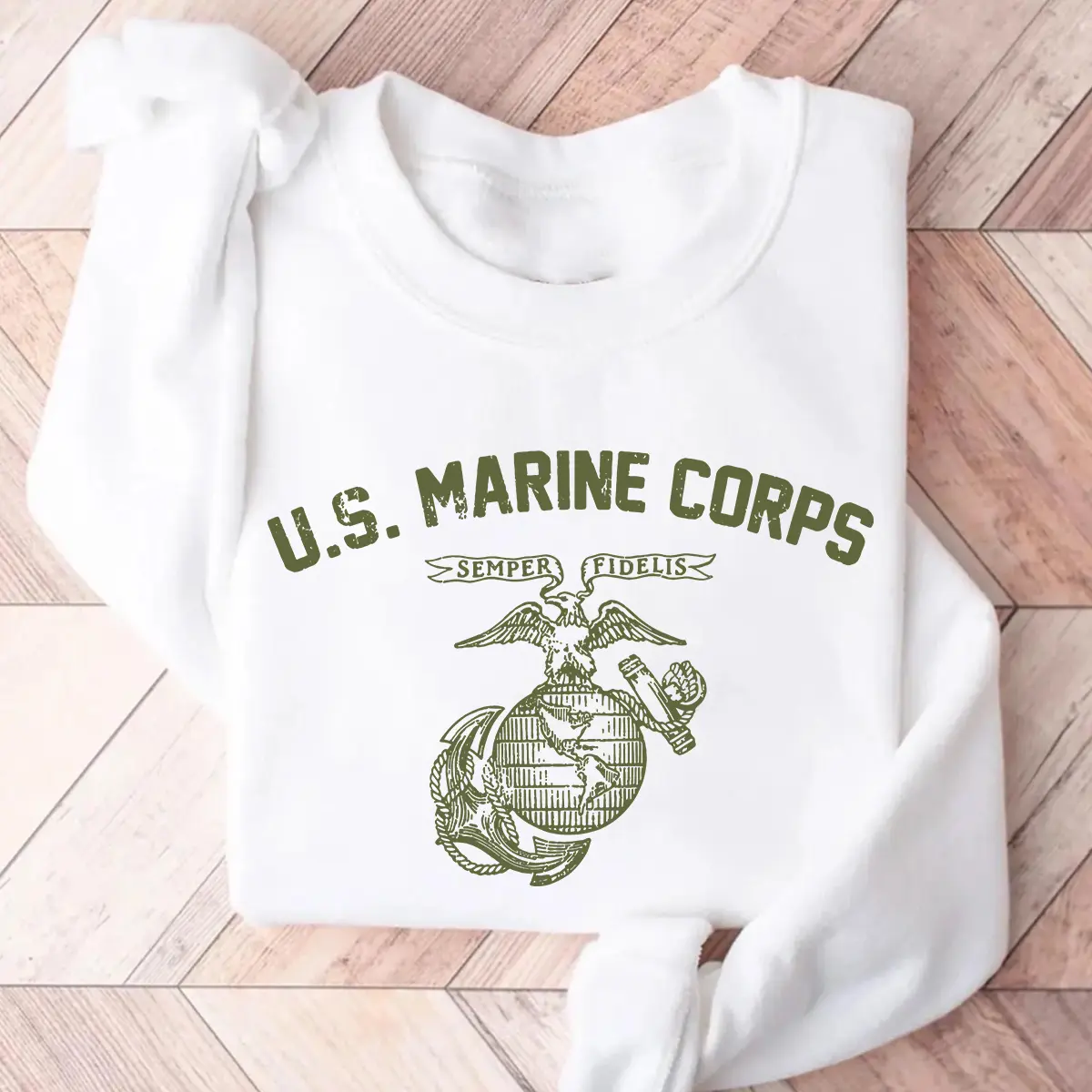US Marine Sweatshirt, Semper Fidelis Eagle Globe and Anchor Graphic Crewneck, Patriotic Military Veteran Gift, Marine Dad Shirt for Men and Women