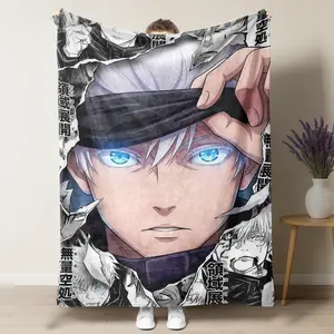 Jujutsu Kaisen Satoru Gojo Theme Throw Blanket, Manga Panel Design with Unlimited Void Domain Expansion Scene & Revealed Blue Eyes, Soft Flannel Blanket for Anime Fans, Perfect Gift for JJK Enthusiasts