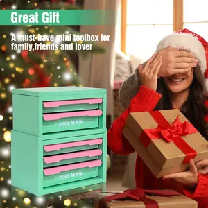 Drawer-style desktop storage box, office workstation organizing magic tool, desk stationery storage rack, cosmetic storage cabinet--{Green-pink color, 2+3 layers}