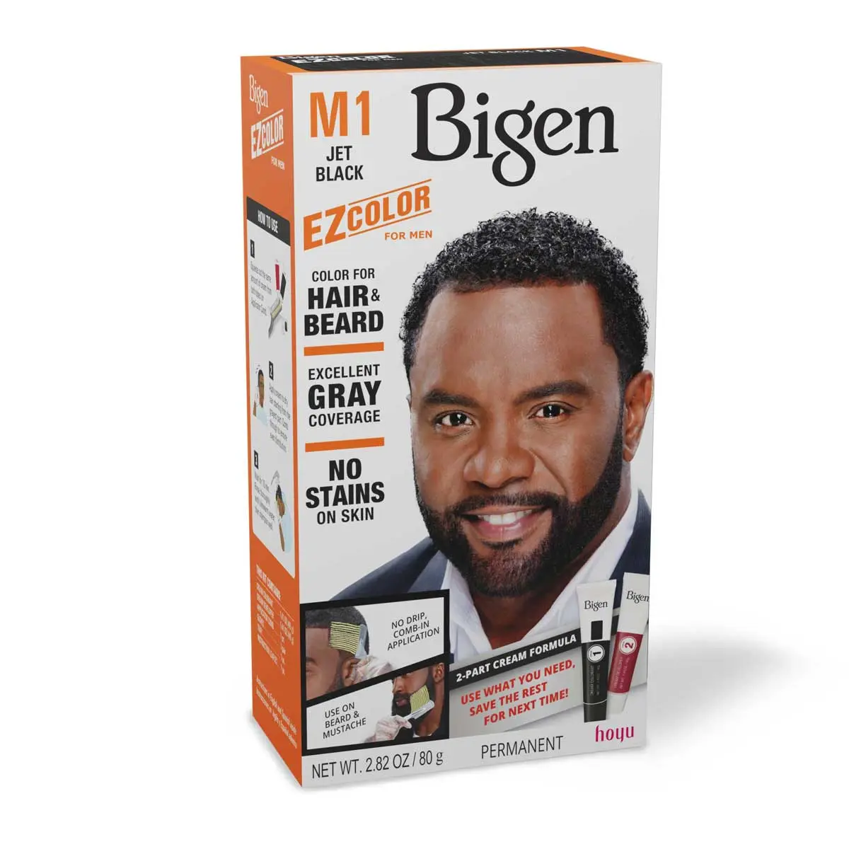 Bigen EZ Pre-Mixed Permanent Jet Black Hair Dye (M1) - 80g Easy Comb-In Dark Formula, No Mess/Stains, Excellent Gray Coverage, For Men’s Haircare (Permanent Coloring & Beard Dye), Beard Hair Dye, Cover Gray Hairs