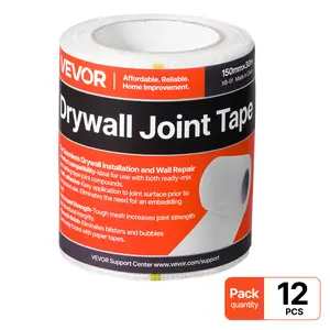 VEVOR Drywall Mesh Tape,  5.91 inch W x 98.43 ft L Self-Adhesive Fiberglass Drywall Joint Tape, 12 Rolls Dry Wall Patch for Easy Sheetrock Ceiling Crack Repair, to Achieve Smooth Even Wall Surface