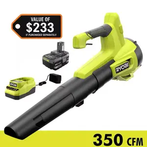 ONE+ 18V 100 MPH 350 CFM Cordless Battery Variable Speed Jet Fan Leaf Blower with 4.0 Ah Battery and Charger
