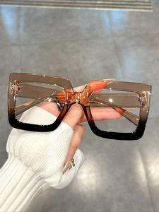 simple anti-blue light square frame eyeglasses for women & men, 1 pair fashion eyeglasses for work, modern daily clothing decor, perfect for student daily use