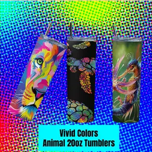 Vivid Colors- Colorful Animals- 20oz Skinny Tumblers - with lid and 2 straws