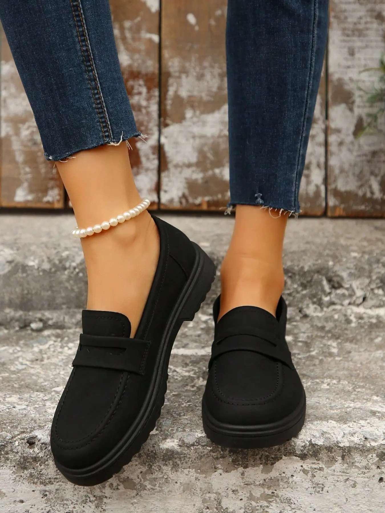 Women's Line Stitching Casual Loafers, Elegant Large Size Comfortable Walking Shoes Rubber, Fashionable Office Wear, Fall Casual Shoes, Multi-Functional Design, Thick Sole Loafers, Slip On Loafer, Everyday Wear Footwear