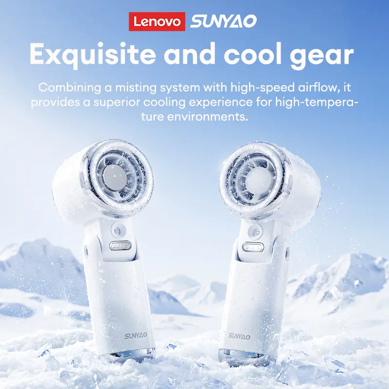 Lenovo SUNYAO FS003 Handheld Turbo Cooling Fan with Semiconductor Cooling & Mist Spray, LED Digital Display, Handheld/Desktop/Neck Fan, Long Battery Life, Portable Fan for Travel, Camping & Outdoor Use