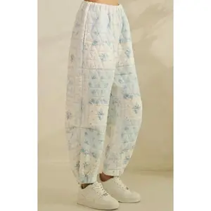 Belle Blue Rose Floral Quilted Joggers