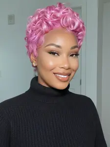 1pc Curly Short Hair Colorful Curl Wig Cap, Stylish Synthetic Fiber Headwear, Perfect for Daily Use & Cosplay Events, Synthetic Wigs