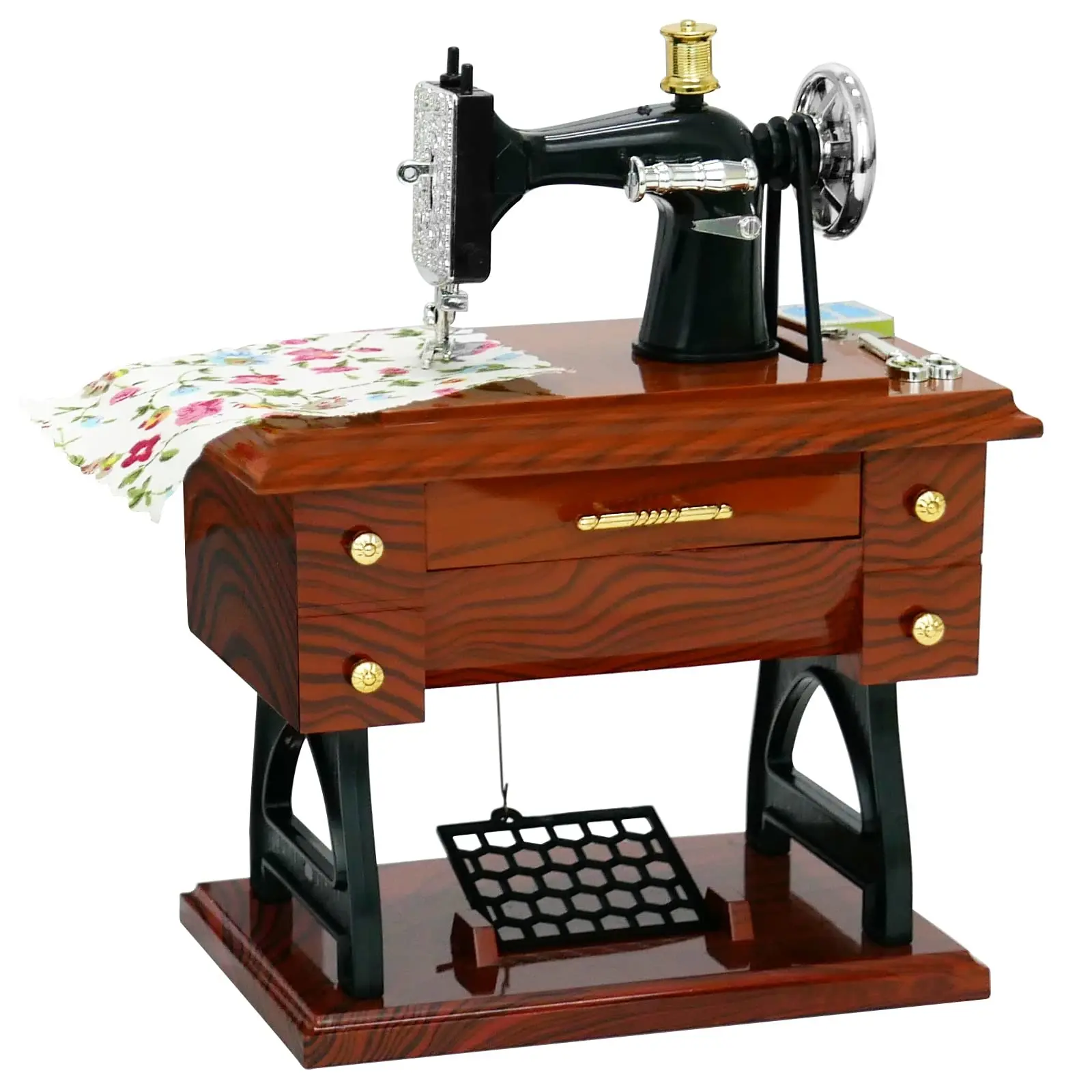 【Deals For You Days】Vintage Sewing Machine Rotating Music Box - Mechanical Winding Movement, Drawer Switch, Battery-Free, Moving Pedal, Moving Pulley, Decorative Ideal Birthday Gift for Colleagues Friends, None-Battery Mechanical Music Box