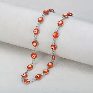 Simple Bohemian Style Bead Chain Necklace 1pc Made of Stainless Steel Wear-resistant Non Fading Orange Beads for Daily Wear Festivals & Parties