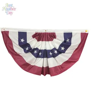 2 Pack Patriotic Pleated Fan Flags, American Half-Round Bunting Banner, Hanging Decor for Porch, Patio & Home