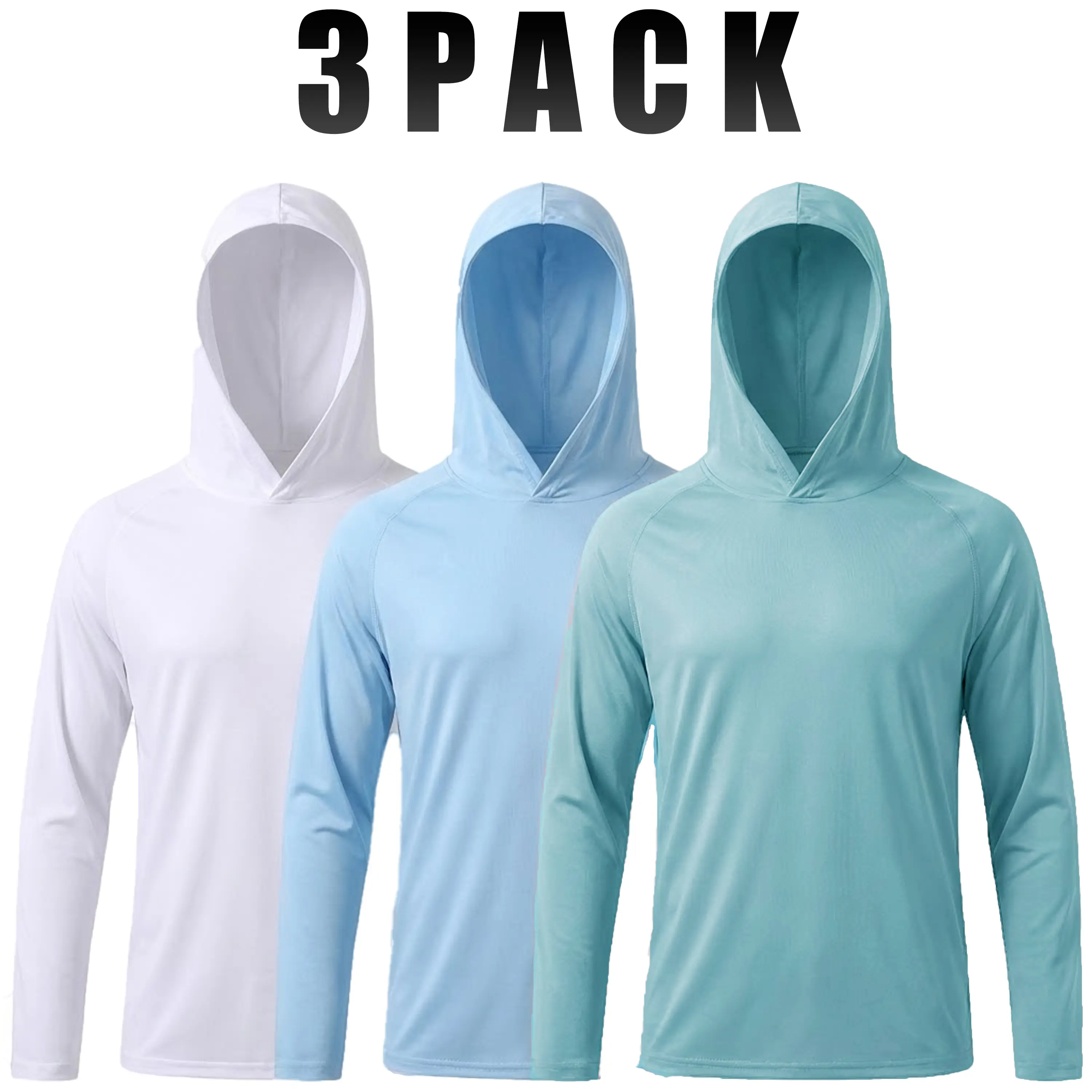 Men's 3-Pack Hooded Active Sweatshirts - Long Sleeve UPF 50+ Sun Protection, Lightweight Breathable Athleisure Hoodies, Athletic Style Activewear for Hiking, Quick Dry Casual Athletic Apparel, Fitness Training Wear