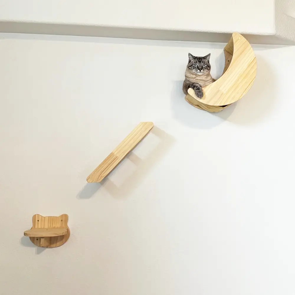 Wall-mounted cat bed moon-shaped solid wood pet home wall cat tree&cat bed for cats to rest and play #SummerSale