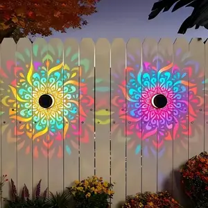 2-Pack Solar Mandala Projector Wall Lights, Waterproof Metal Fence Light, Outdoor Decor for Garden, Patio, Backyard, Courtyard