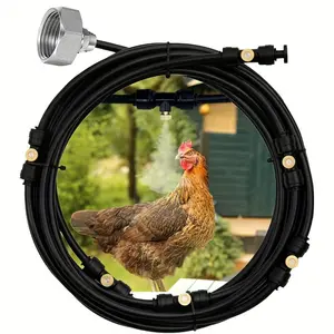 26 Foot Leak-Proof Chicken Coop Mist Cooling System, Includes 8 Spray Nozzles and 3/4 Inch Adapter, Pre Installed, Ideal for Garden Patio Outdoor Use, Sprinklers for Yard