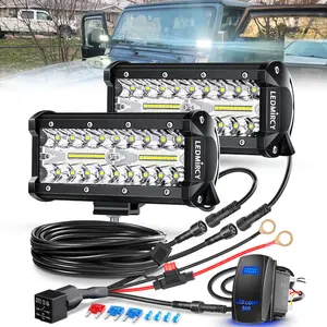 LEDMIRCY 7 Inch Triple Beam LED Light Bar Kit with Rocker Switch – 2PCS, IP68 Waterproof Offroad Driving Lights, Heavy Duty Easy Install Complete Kit for Truck, ATV, UTV, SUV, Boat, Jeep