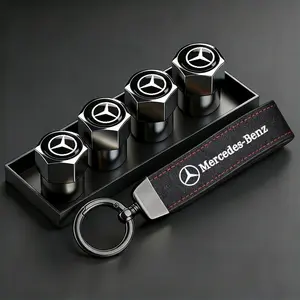 Car Tire Wheel Valve Caps Cover Suede Leather, Car Key Chain Ring Keychain for Mercedes Benz W Series, Auto Accessories