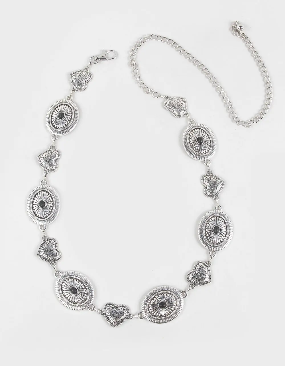 Concho Heart Chain Belt, Silver Concho Heart Chain Belt, Silver