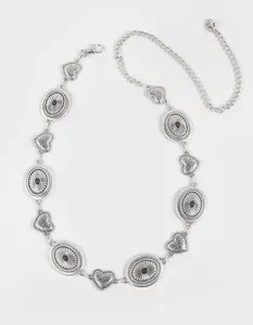 Concho Heart Chain Belt, Silver
