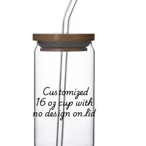 Customized 16 oz glass cup with lid and straw. The lid comes with no design, so the focus is all on your unique cup. Perfect for everyday use, any special occasion, or as a thoughtful gift. Drinkware Tumbler Reusable Washable Portable Water Bottles Mug