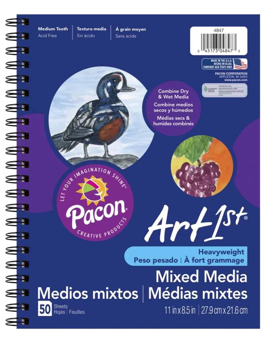 Art1st 1593163 Heavyweight Sulphite Paper Mixed Media Journal - 11x8.5 in, 50 Sheets, Acid-Free, Recyclable, Combines Dry & Wet Media, Heavy Chipboard Back, Journaling Supplies, Sketchbook Ideas, Doodle Art, Notebook, Ideal for Field Work