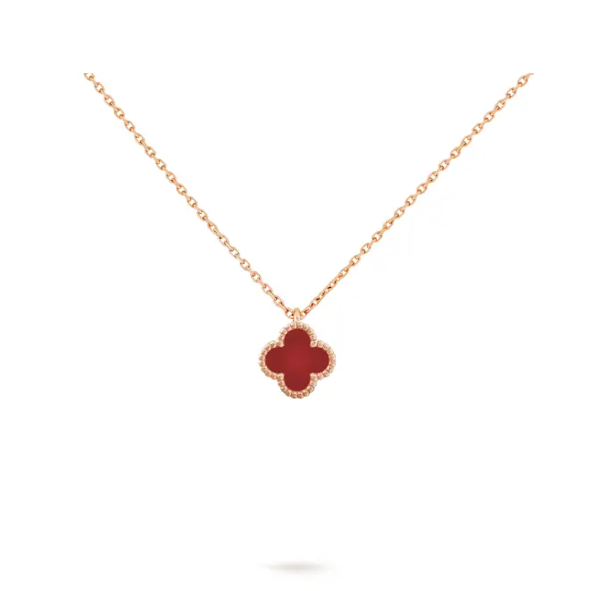 Pre-owned Van Cleef & Arpels Mini Sweet Alhambra Red Carnelian Necklace 18K Yellow Gold Clasp non full set