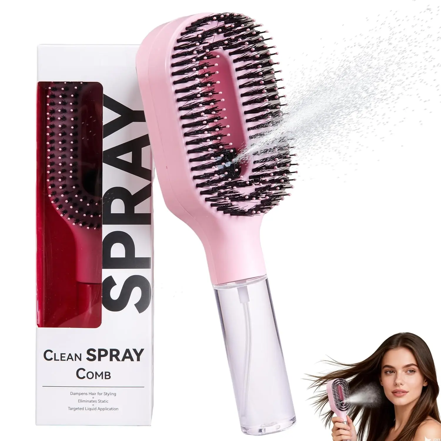 Misting Hair Detangler Brush with Plastic Bristles & Grooming Sprayer, Leak-Proof Cap, Fine Mist Water Fill, Portable Wet/Dry Frizz-Free Tool for Gym Curl Refresh (Brush + Sprayer) by Sohochic