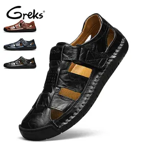 GREKS Men's Sport Sandals - Closed Toe Outdoor Fisherman Shoes, Breathable Summer Beach Loafers, Anti-Slip Adjustable Velcro