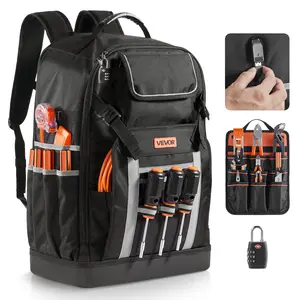 fathersdaygift VEVOR Tool Backpack, 56 Pockets, Heavy-duty Tools Storage Organizer Bags with Molded Base, Electrician Jobsite Backpack for Construction Jobsite, Electrician, Industrial, Repairman, and HVAC Techs