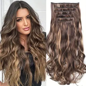 Synthetic Heat Resistant Hair Extensions Multi Color Clip-in Body Wave 45.72cm 6 PCS Double Weft for Women Girl Daily Party Use