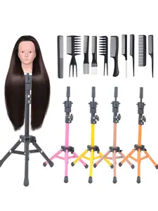 [Makeup Artist Essential] 24 Inch Practice Head Model with Changeable Hairstyle & Colorful Base - Real Human Hair for Makeup Practice Mannequin Head