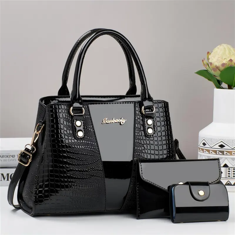 Crocodile Embossed Handbag & Wallet Set for Women Elegant Fashion Shoulder Bag Coin Purse Casual Trendy Versatile High-quality Daily Commuting Bag Set