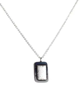 Dichroic Silver on Smoky White Fused Glass Pendant Necklace