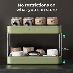 UFORU Vintage 2/3 Tier Cup Drying Rack with Drain Tray Multilayer Countertop Mug Storage Organizer Desktop Water Cup Stand for Kitchen White/Black/Green