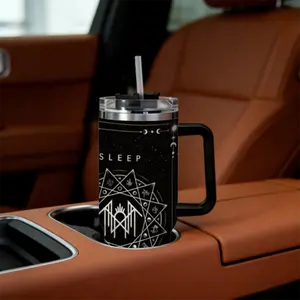 Sleep Token x Zodiac 40oz Insulated Stainless Steel Water Bottle - Portable Travel Tumbler with Handle, Straw, Car Cup Holder Fit for Astrology Lovers, Gothic/Metal Gift for Sleep Token Fans